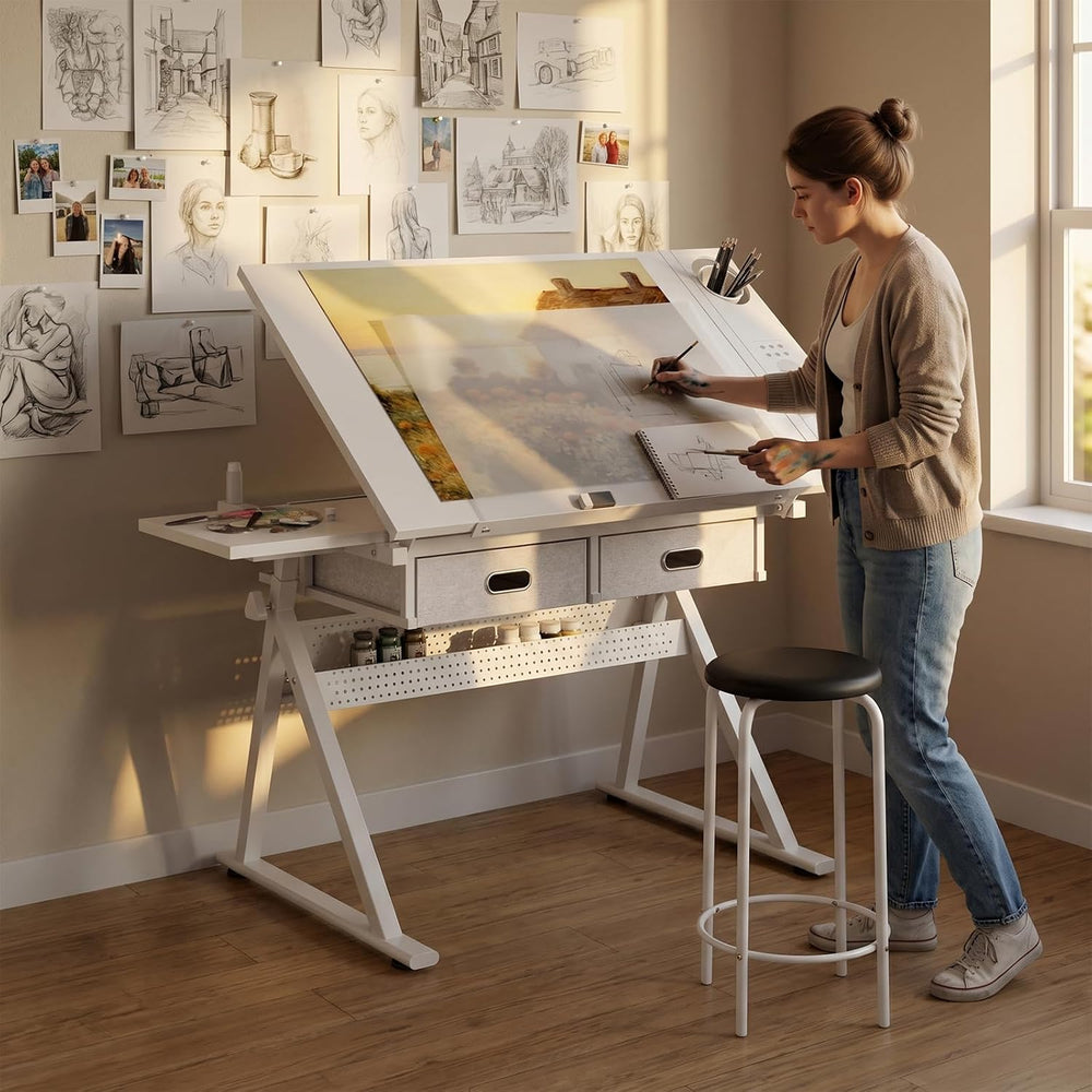 Height Adjustable Drafting Table Drawing Table Artist Desk Tilting Tabletop A...