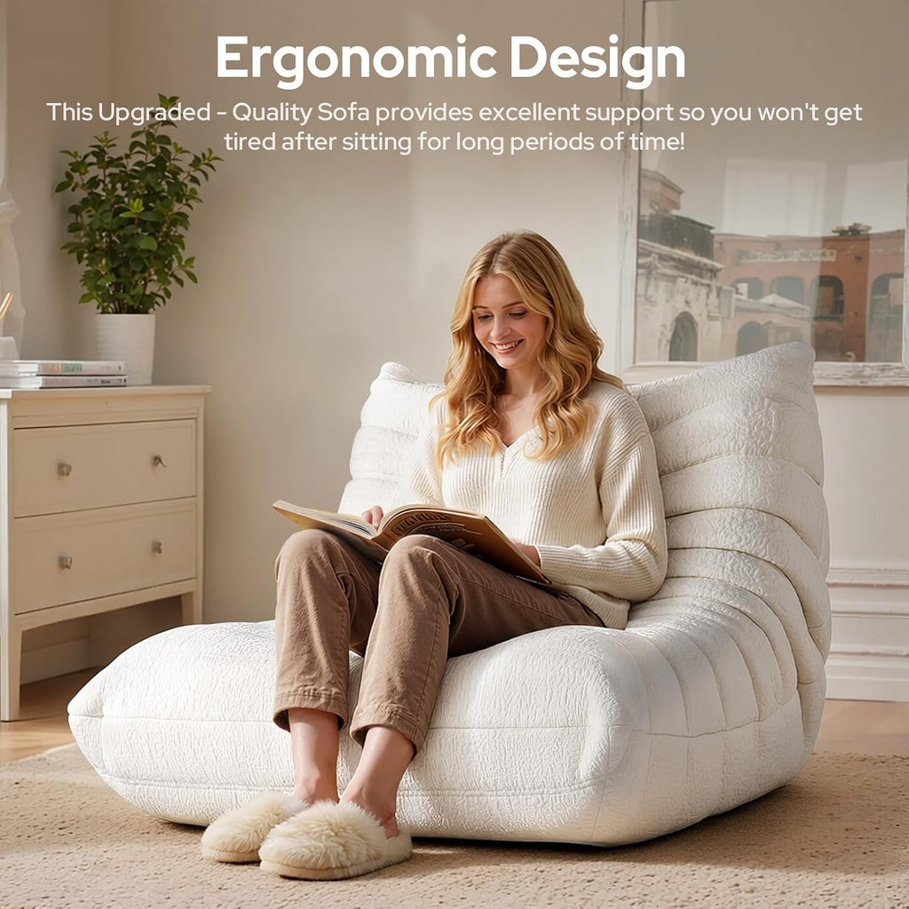 High-end Quality Compressed Bean Bag Chair, Togo Chair Beanbag Sofa, Fireside Chairs with High Resilience Foam Soft Comfy Jacquard Fabric Ergonomic Non-Slip Design for Living Room, Bedroom, Resort