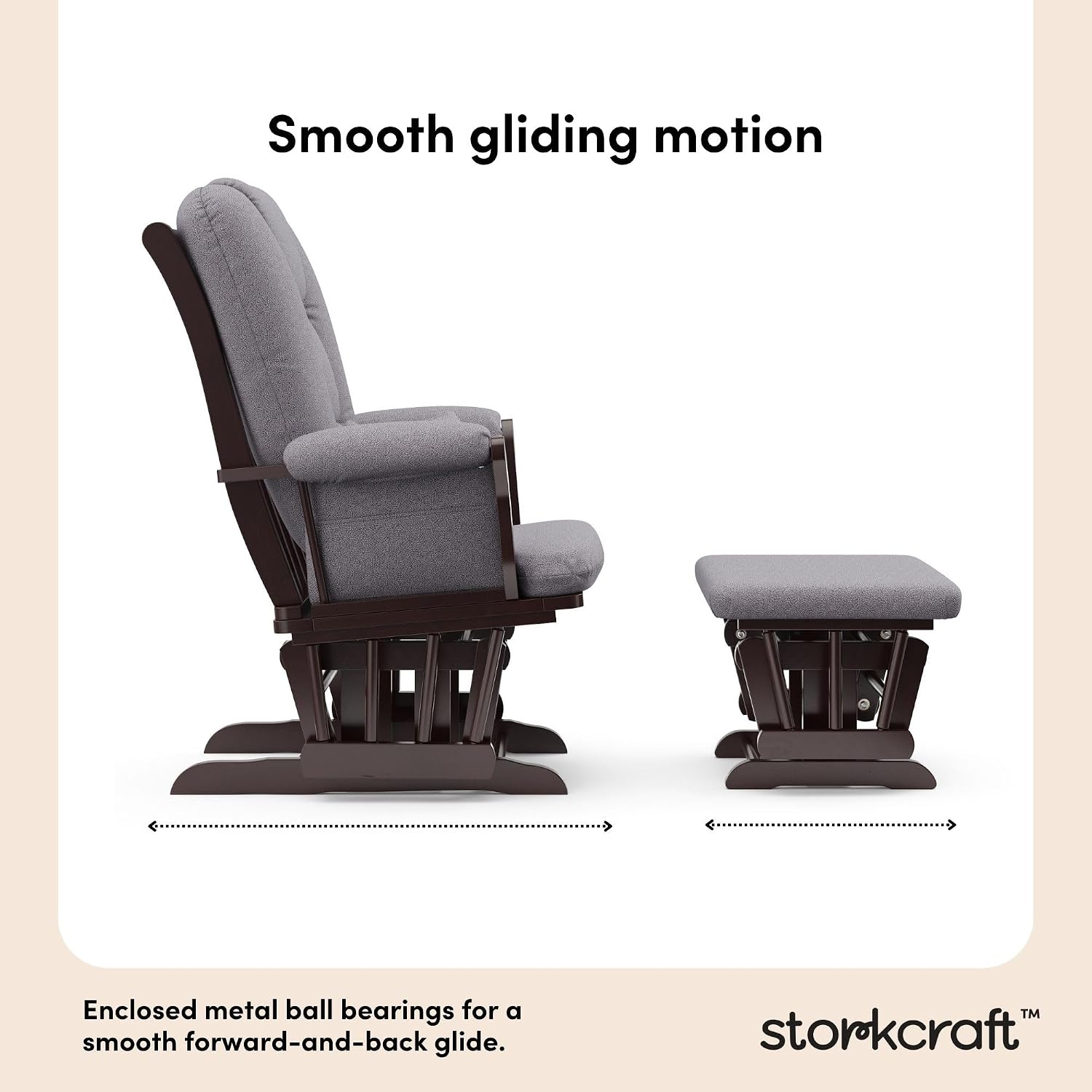 Storkcraft Tuscany Custom Glider and Ottoman with Free Lumbar Pillow (Espresso/Slate Gray Swirl) - Cleanable Upholstered Comfort Rocking Nursery Chair with Ottoman