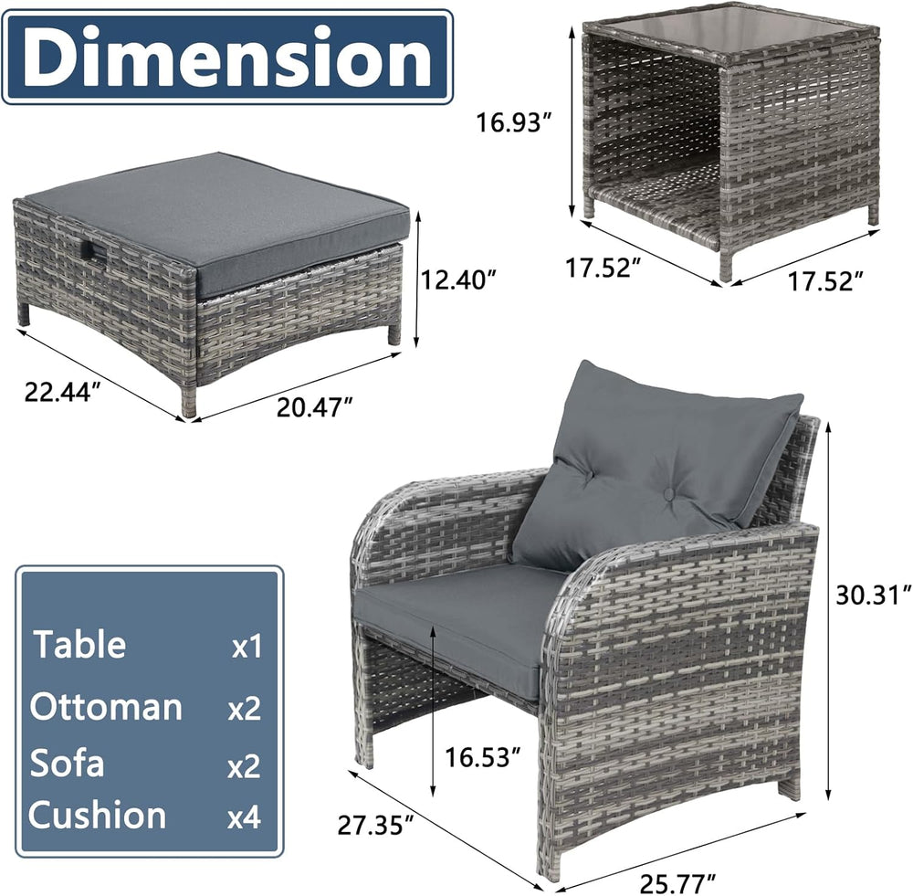 5 Pieces Wicker Outdoor Patio Chairs with Ottomans, All Weather PE Rattan Out...