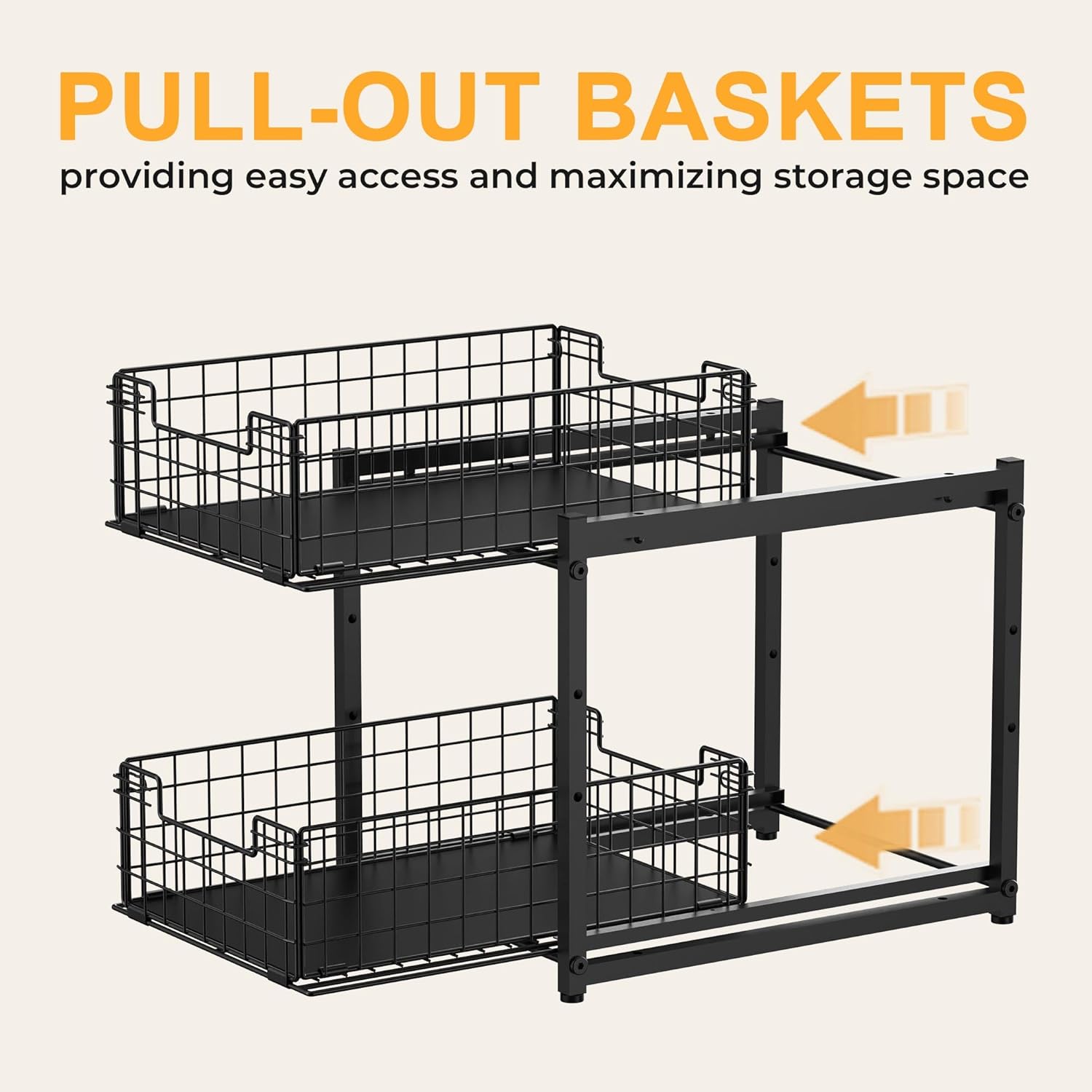 Under Sink Organizer, 2-Tier Pull Out Cabinet Organizer, Adjustable Height Bathroom Organizer and Storage, Spice Rack for Kitchen, Sliding Drawers Shelves 13.8×11×15.8 Inch (1 Pack)