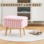 Wimarsbon Storage Ottoman,Soft Faux Fur Footstool with Padded Seat, Small Reading Vanity Chair, Footrest with Wood Tray for Couch, Mini Coffee Table or Display Stand (Pink, Rectangular Storage)