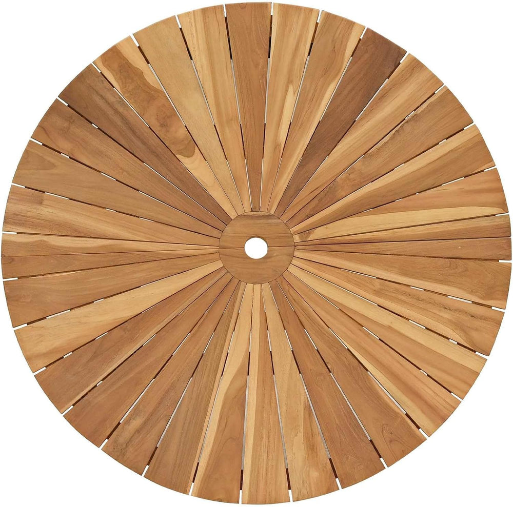 Round Solid Teak Folding Table with Water-Based Finish, 43.31 x 29.53 in, Sla...