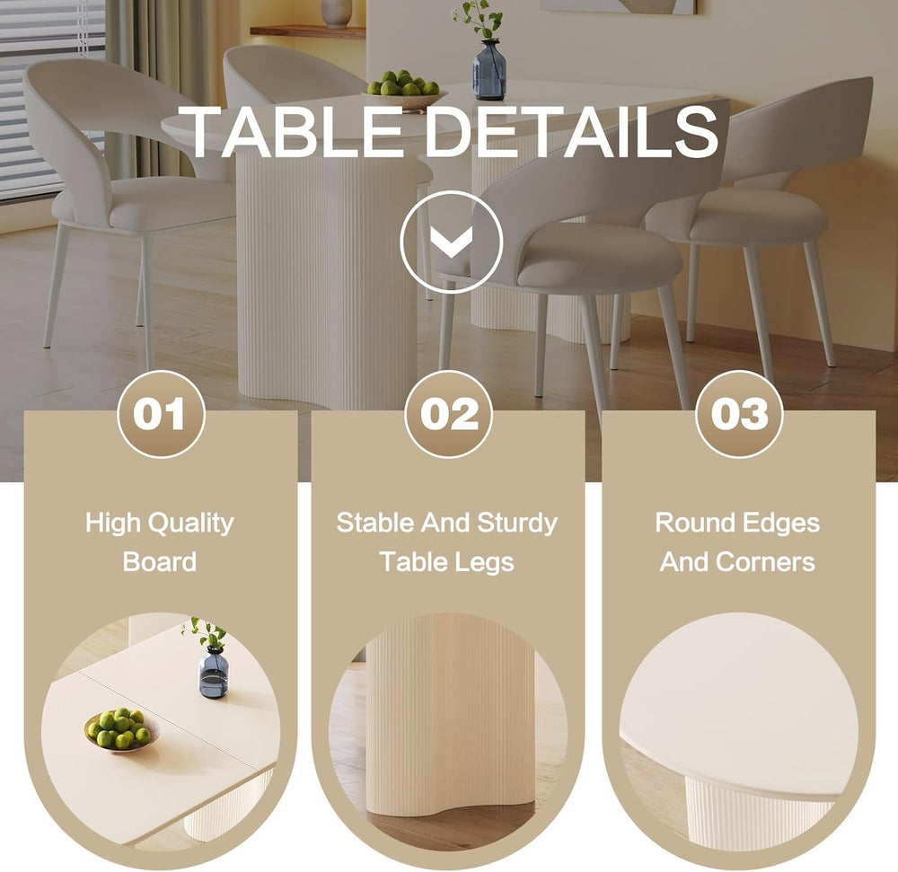 Dining Table Set for 6, Modern Cream White Kitchen Table with 6 Chairs, Dinin...