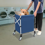 Commercial Laundry Cart with Wheels,Folding Laundry Hamper Cart,Heavy Duty Rolling Laundry Basket with Large Capacity,Laundry Sorter Trolley for Home Hotel Apartment (Blue, 23.62 * 19.69 * 23.62in)