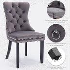 Velvet Upholstered Dining Chairs Set of 4, Modern Style Kitchen Side Chairs with Nailhead Trim and Wood Legs,Metal Pulling Ring for Dining Room Living Room(Grey,Set of 4)