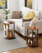 XBurmo Round Coffee Table for Living Room - Narrow Side or Bedside Stand, Industrial Vintage Nightstand for Bedroom, or Small Spaces, Rustic Walnut