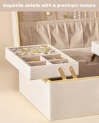 Lolalet Jewelry Box for Women Girls, 2 Layer Jewelry Organizer -Cream | Jewellery Storage Case, Necklace Earrings Rings Bracelets Holder, Cnristmas Birthday Gifts for Mom Teen Girls Daughter