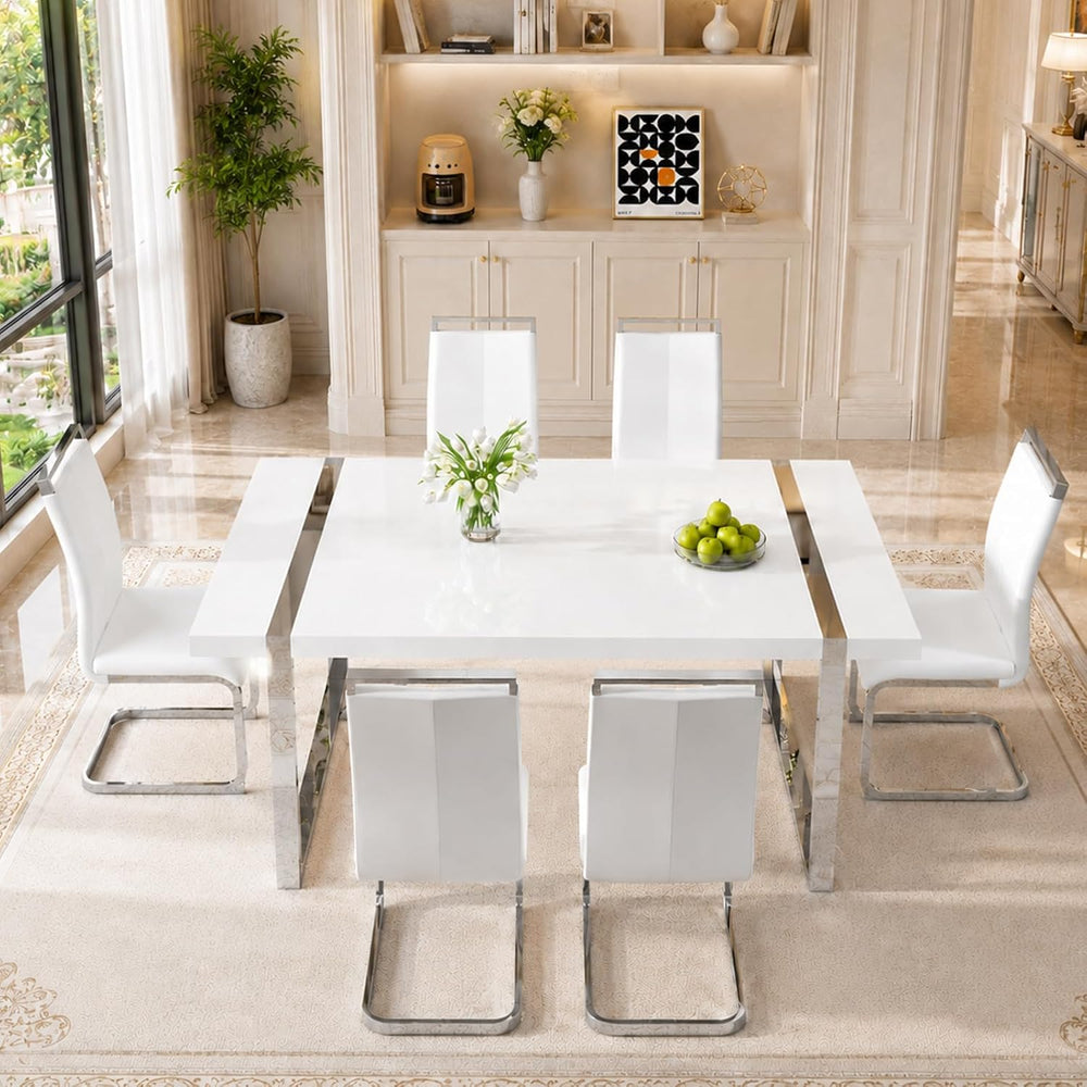 Ebullient White Dining Table Set for 6, Modern 7-Piece Dining Set