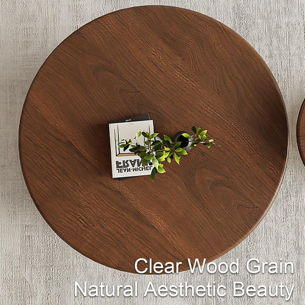 Walnut Veneer Nesting Round Coffee Table Set with Metal Base Center Table | M...