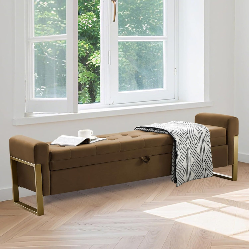 67" Storage Bench for Bedroom, King Size End of Bed Bench, Upholstered S...