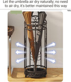 Round Metal Umbrella Basket with Removable Drip Tray Large Capacity Commercial Vintage Umbrella Holder with Hollow Design for Entryway, Hallway(Black)