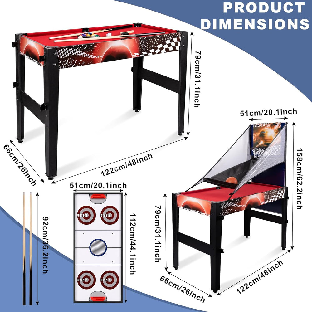 HLC 48" 4-in-1 Combo Game Table with Pool Billiard Slide Hockey Foosball...