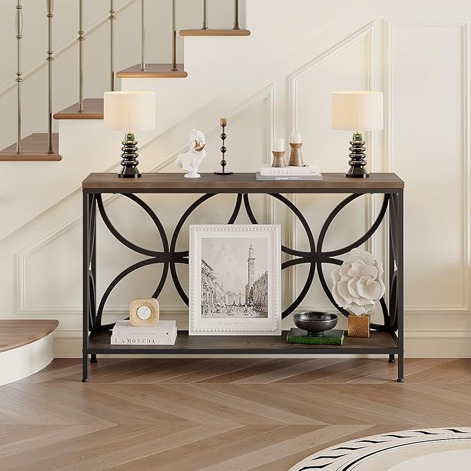 GiftGo Narrow Sofa Table 47.2 Inch, Industrial Sofa Table Behind Couch, Vinta...