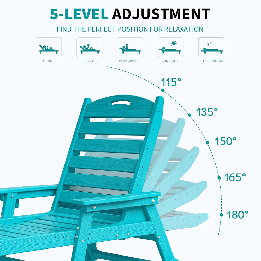 Plawdlik Oversized Patio Chaise Lounge, HDPE 5 Positions Adjustable, Aruba