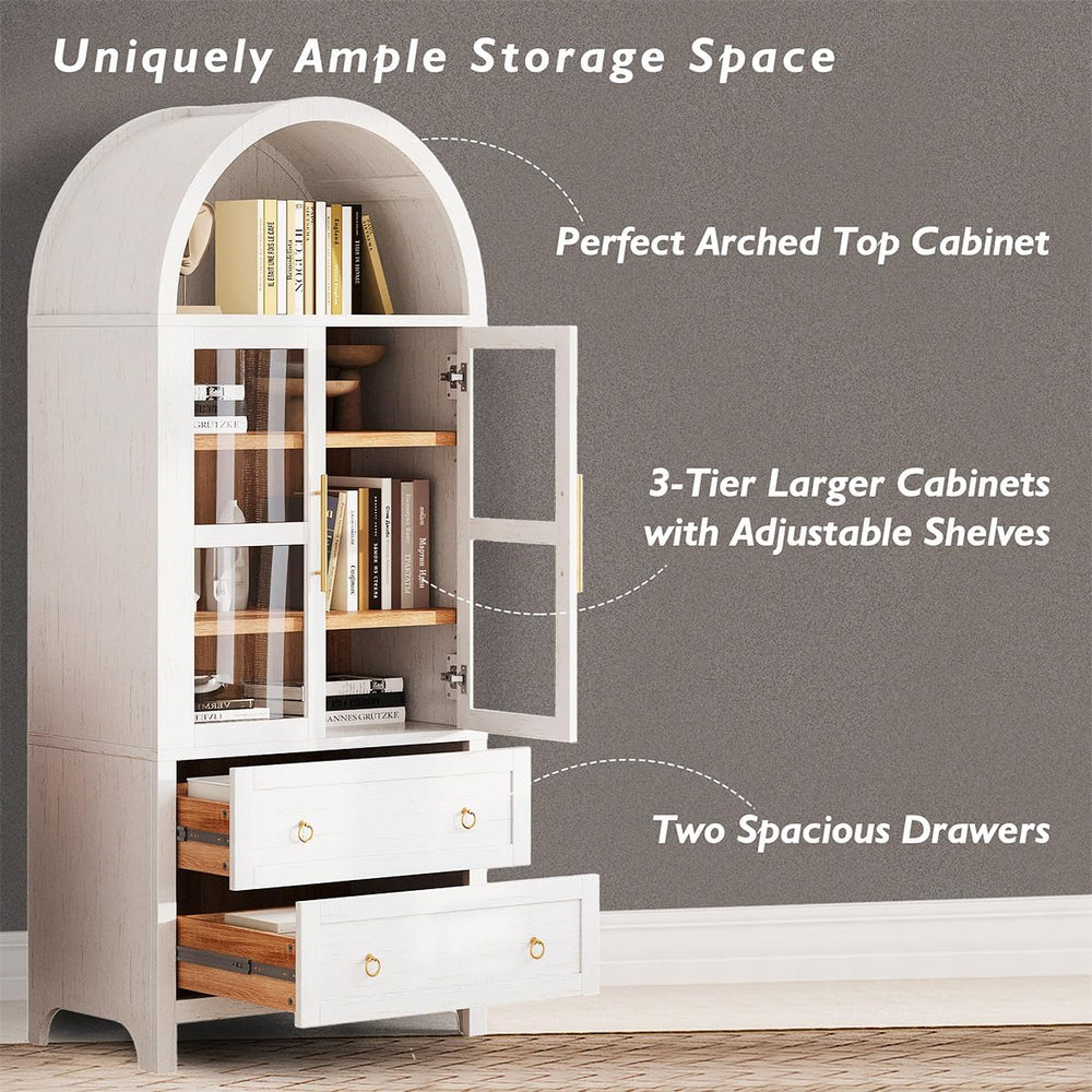 71" Tall Arched Kitchen Pantry Cabinet with 2 Large Drawers & Adjust...