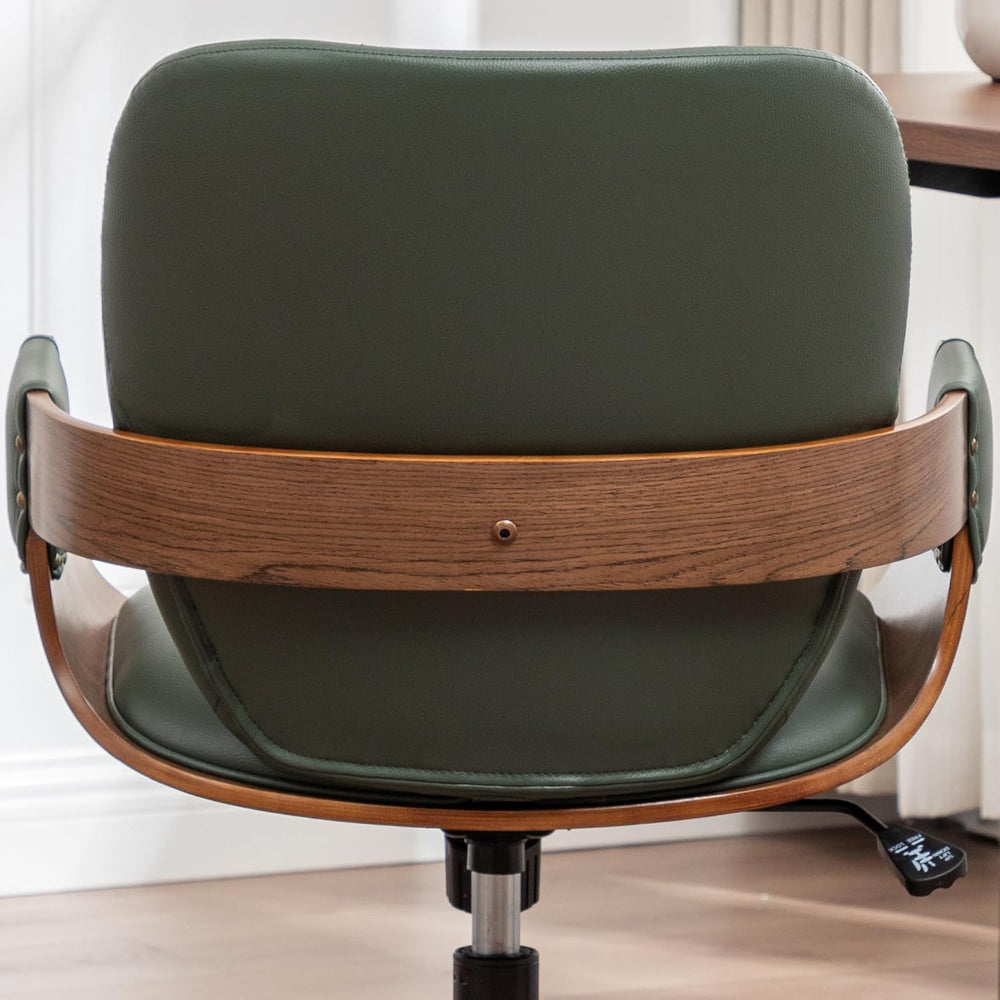 Mid Century Modern Desk Chair, Faux Leather Office Chair with Walnut Finish |...