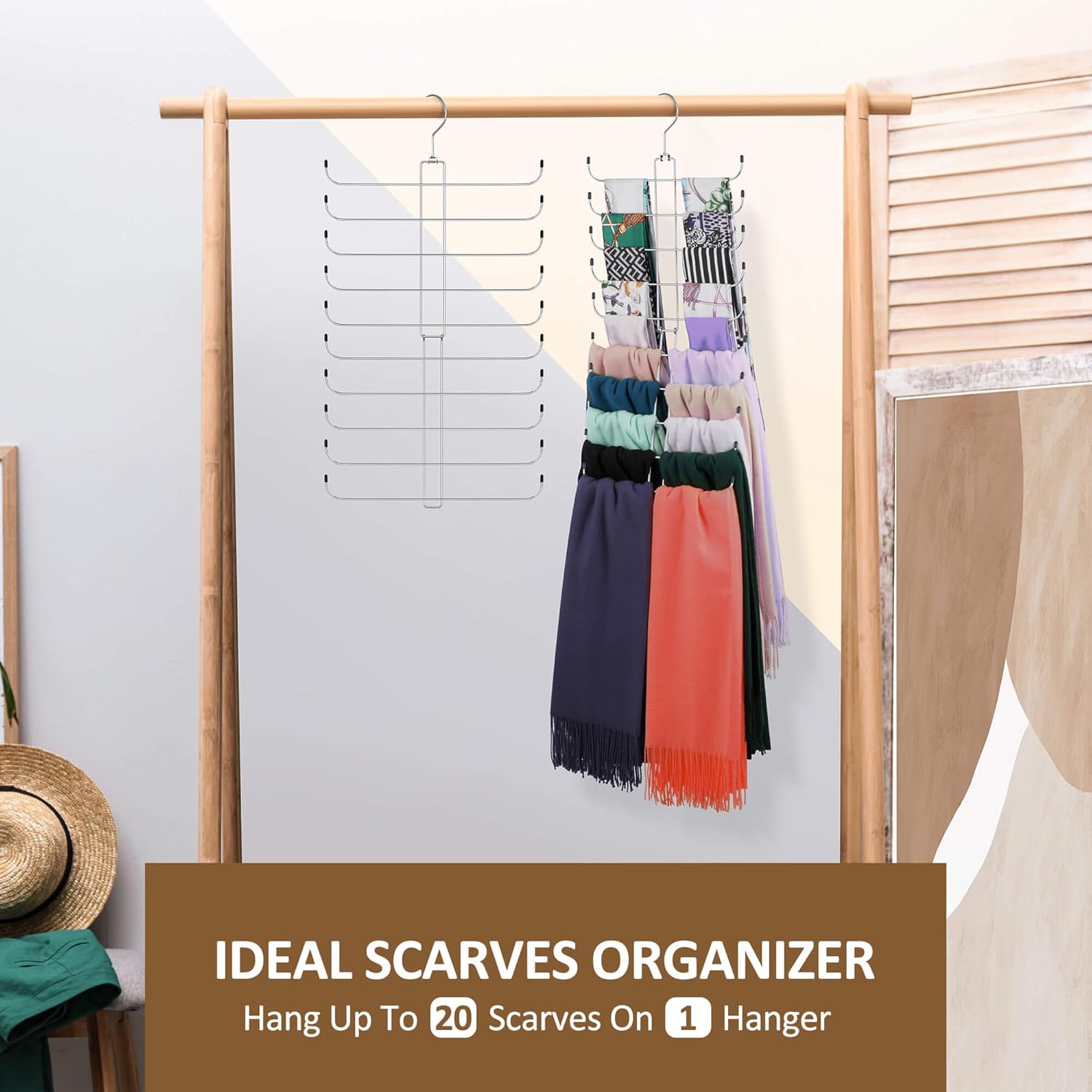 ZEDODIER Scarf Organizer Scarf Hanger for Closet, 2 Pack Rotatable Sturdy Hijab Holder Holds 40 Scarves, Space Saving Closet Organizers and Storage, Silver