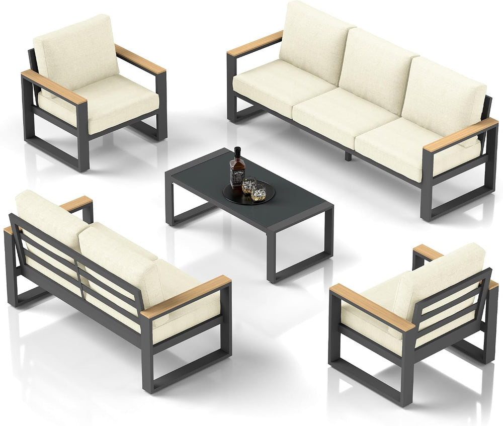 RoyalCraft Aluminum Patio Furniture, 7-Seats Metal Outdoor Furniture Set with...