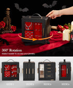 Homde Christmas Gifts Jewelry Box 360° Rotating, Necklace Earring Organizer with Transparent Window, Mirror, 7 Drawers, Large Ring Display Storage Case for Girls Women (Black + Red)
