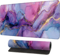 Purple Marble Ink Mouse Pad – Large Extended Desk Mat 31.5 x 11.8 in– Alcohol Ink Watercolor with Gold Vein Design, Non-Slip Base, Waterproof Surface, Aesthetic Keyboard & Mouse Pad