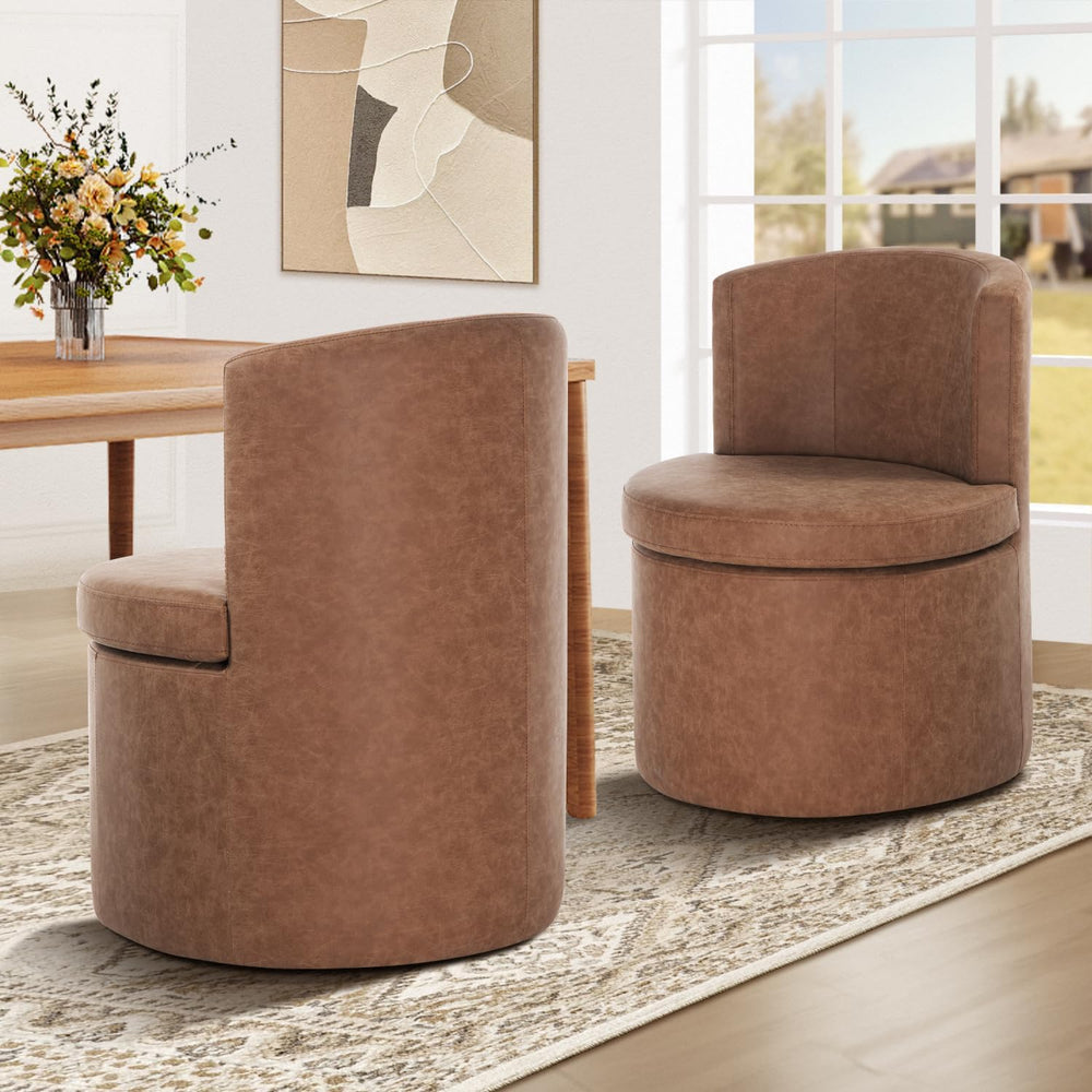 Faux Leather Rolling Dining Chairs with Casters Set of 2, Modern Upholstered ...