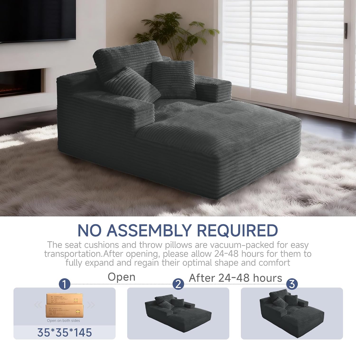 68" Oversized Boneless Chaise Lounge Chair, Cloud Reading Sofa | Oversized Comfort, Boneless Design, High-Density Foam, Deep Seat Support, Soft Corduroy, No Assembly