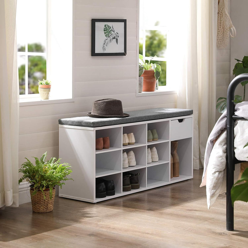 VASAGLE Shoe Bench with Cushion, Storage Bench, 10 Compartments | Entryway Be...
