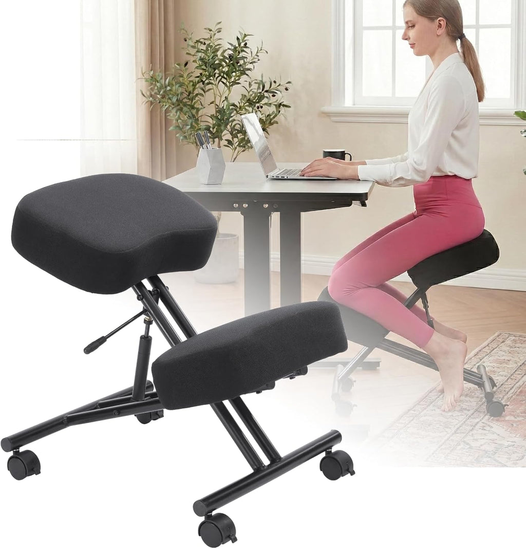 Kneeling Chairs Linen Ergonomic Home Office Chair Adjustable Height Seat Rolling Wheels Comfort Thick Cushion Work Stool Improve Posture Chairs