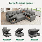 HONBAY Modular Sectional Sleeper Sofa with Pull Out Bed, Chenille Sectional Couch with Storage Seats Ottoman, U Shaped Couches for Living Room, Warm Grey