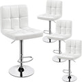 Yaheetech Bar Stools Set of 4, PU Leather Adjustable Swivel Barstools, Modern Armless Bar Chairs with Bigger Base, Thickened Seat Cushion, Square Island Barstools for Kitchen Island, White