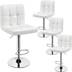 Yaheetech Bar Stools Set of 4, PU Leather Adjustable Swivel Barstools, Modern Armless Bar Chairs with Bigger Base, Thickened Seat Cushion, Square Island Barstools for Kitchen Island, White