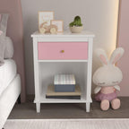 Pink Kids Nightstand Modern Kids Bedside Table with Drawer & Open Storage Shelf Wood End Side Table Toddler Nightstand for Bedroom Living Room (Pink)