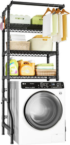 Ulif U11 Mini Over Washer and Dryer Shelves, 3 Tiers Laundry Room Storage and Organizer Standing Shelf, Metal Freestanding Clothes Drying Rack, 28.3”W x 19.7”D x 77.6”H, Black