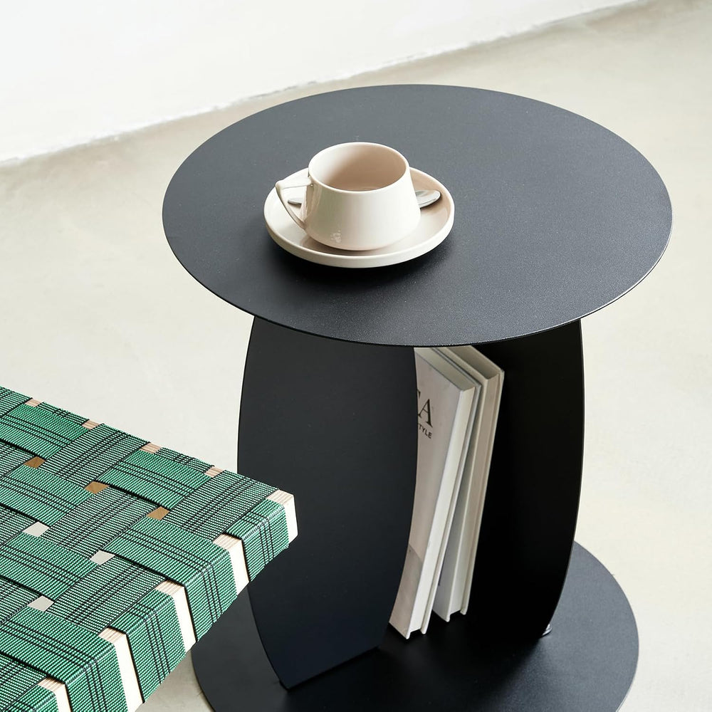VEYRA Minimalist Round Metal End Table, 16.54" Accent Side Table, Heavy-...