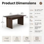 COLAMY 63 Inch Dining Room Table for 4 to 6, Modern Farmhouse Rectangular Kitchen Table with Easy-Care Melamine Surface, Stable Wooden Pedestal Dining Table, Multiple Color Options,Darkbrown