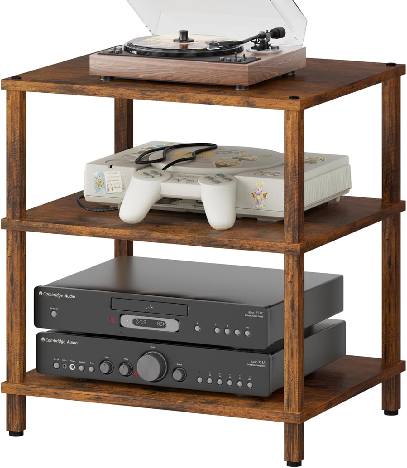 LELELINKY 3-Tier AV Media Player Stand, Brown Stereo Cabinet, Modern Stereo Cabine,Game Console Shelf,Wooden TV Stand,Multifunctional Entertainment Center, Suitable for Home, Conference Room