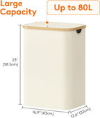 Lifewit 80L Laundry Basket with Lid, Clothes Hampers with Bamboo Handles and A Removable Laundry Bag, Large Foldable Hamper for Bedroom, Bathroom, Dorm, LaundryRoom, White
