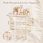 Emfogo Jewelry Organizer Hanging Wall Mounted Jewelry Holder, 5-in-1 Large Capacity Necklace Organizer Wall Hanging Jewelry Display for Ring, Necklaces, Bracelets, Earrings (White)