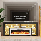 LEMBERI 80 inch Fireplace tv Stand with 50 inch White Fireplace Up to 90" TVs,LED Light Entertainment Center and Storage, Modern Wood Media TV Console for Living Room
