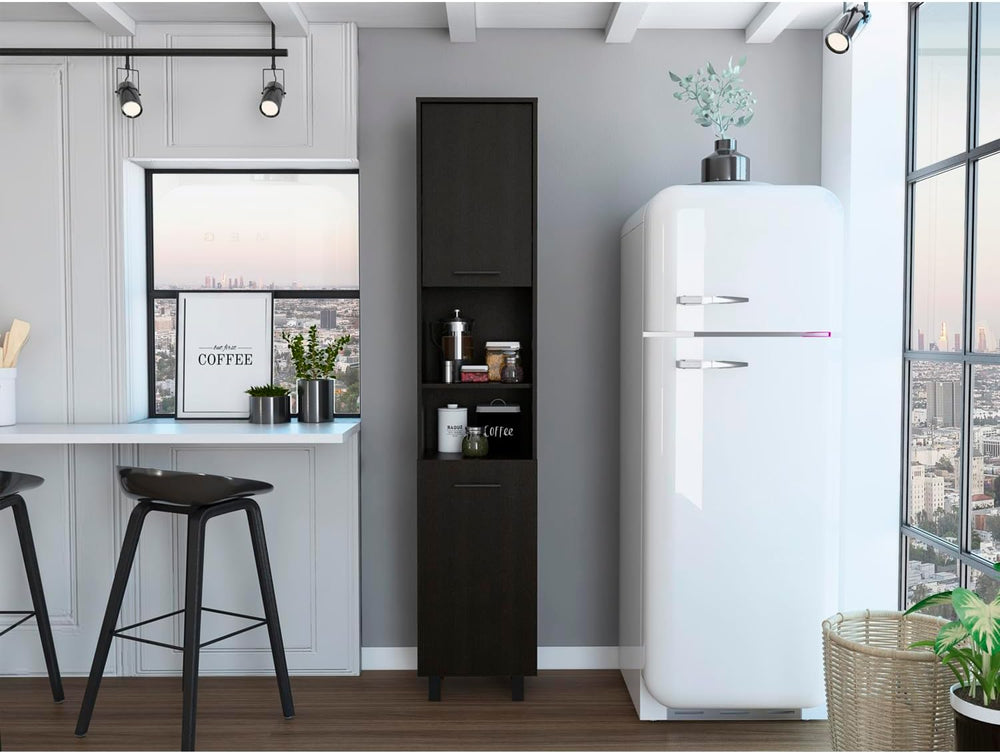 2-Door Pantry Cabinet, with Two 2-Cabinet Spaces and Two Open Shelves