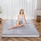 MAXYOYO Futon Mattress, Padded Japanese Floor Mattress Quilted Bed Mattress Topper, Extra Thick Folding Sleeping Pad Breathable Floor Lounger Guest Bed for Camping Couch, Grey, Full