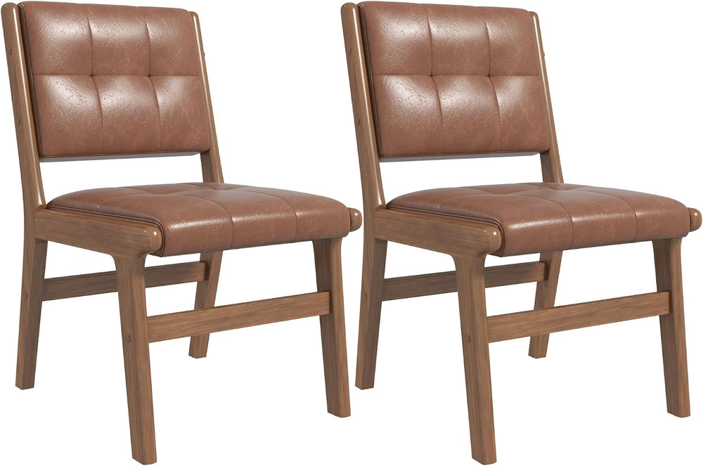 Faux Leather Dining Chairs Set of 2, Comfy Seat, Solid Wood Frame, Brown