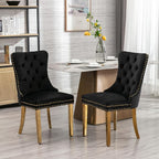 Mid Century Modern Dining Chairs Set of 4, Black Velvet Upholstered Tufted Back, Kitchen & Dining Room Chairs, Gold Metal Legs, Nailhead Trim, Sillas para Comedor (Black, 4 Pcs)