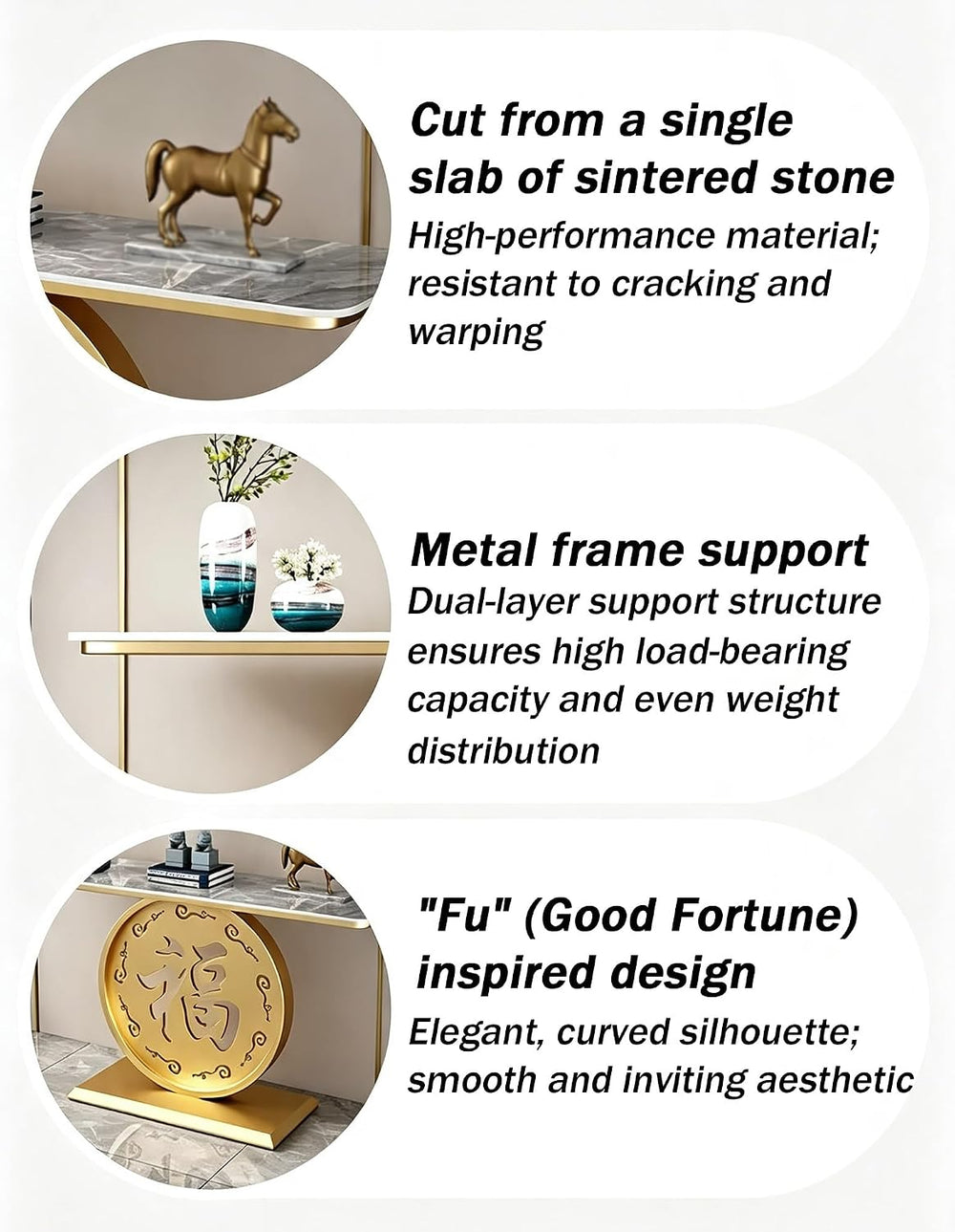 Modern Entryway Table Behind Couch Table | Sintered Stone Tabletop with Metal...