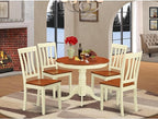 East West Furniture ANTI5-WHI-W 5 Piece Modern Dining Table Set Includes a Round Kitchen Table with Pedestal and 4 Dining Chairs, 36x36 Inch, Buttermilk & Cherry