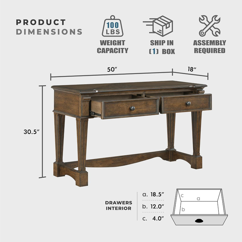 Lexicon Rectangle Wood Sofa Table with 2 Dovetail Drawers, Cherry Veneer Cons...