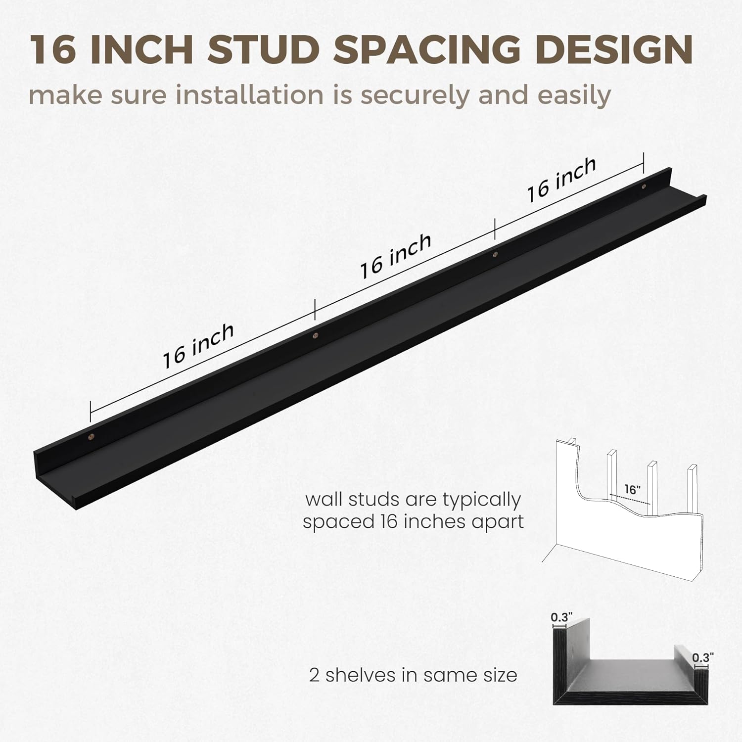 Axeman Black Floating Shelves - 55 Inch Picture Ledge Shelf Set of 2 - Black Wall Shelves with Lip - Picture Shelf for Wall with Ledge - Photo Ledges Nursery Bookshelf