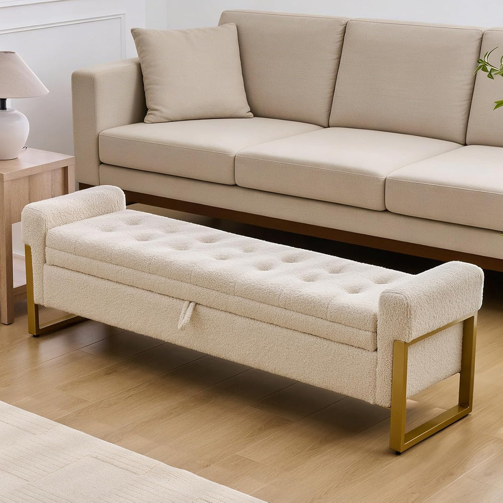 67" Storage Bench for Bedroom, King Size End of Bed Bench, Upholstered S...