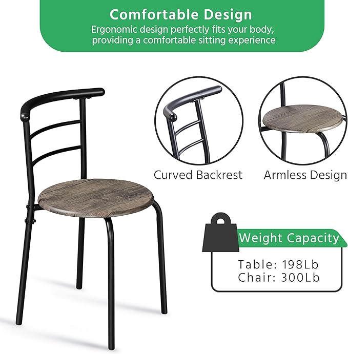 Yaheetech 3 Piece Dining Table Set, Kitchen Table & Chair Sets for 2, Compact Bistro Table Set with Steel Legs, Built-in Wine Rack for Small Space, Apartment, Breakfast Nook, Drift Brown